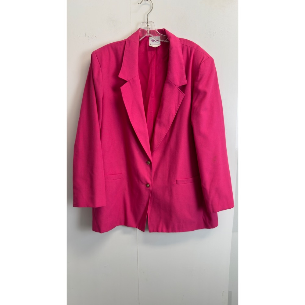 Tan Jay Vintage Hot Pink Blazer Jacket Size 18 Made in Canada Gold tone Buttons